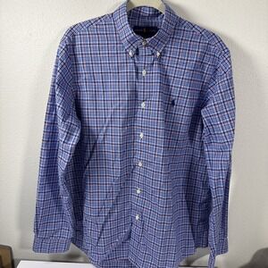 Ralph Lauren Men's Button Up Shirt L/S 100 Percent Cotton Stretch Plaid Large U1